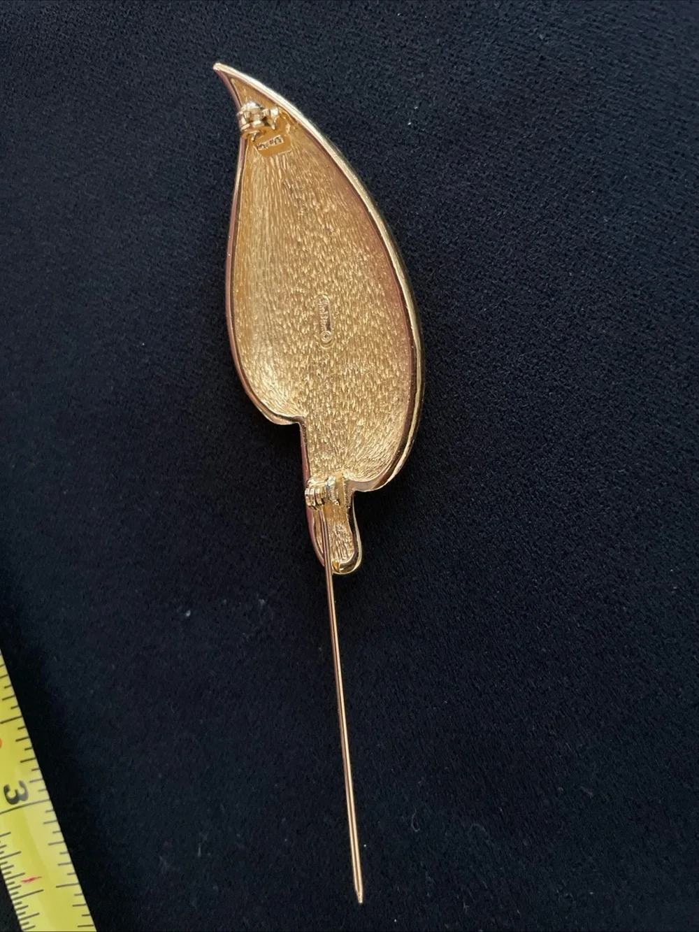 Gold Tone Rhinestone Leaf Brooch Vintage Style